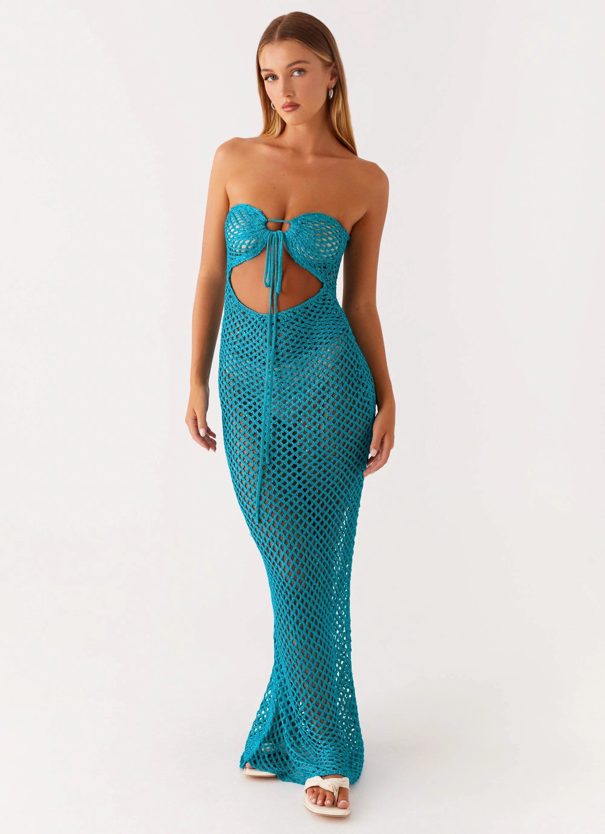 Sun Kissed Crochet Maxi Dress - Blue Jewel-Tone