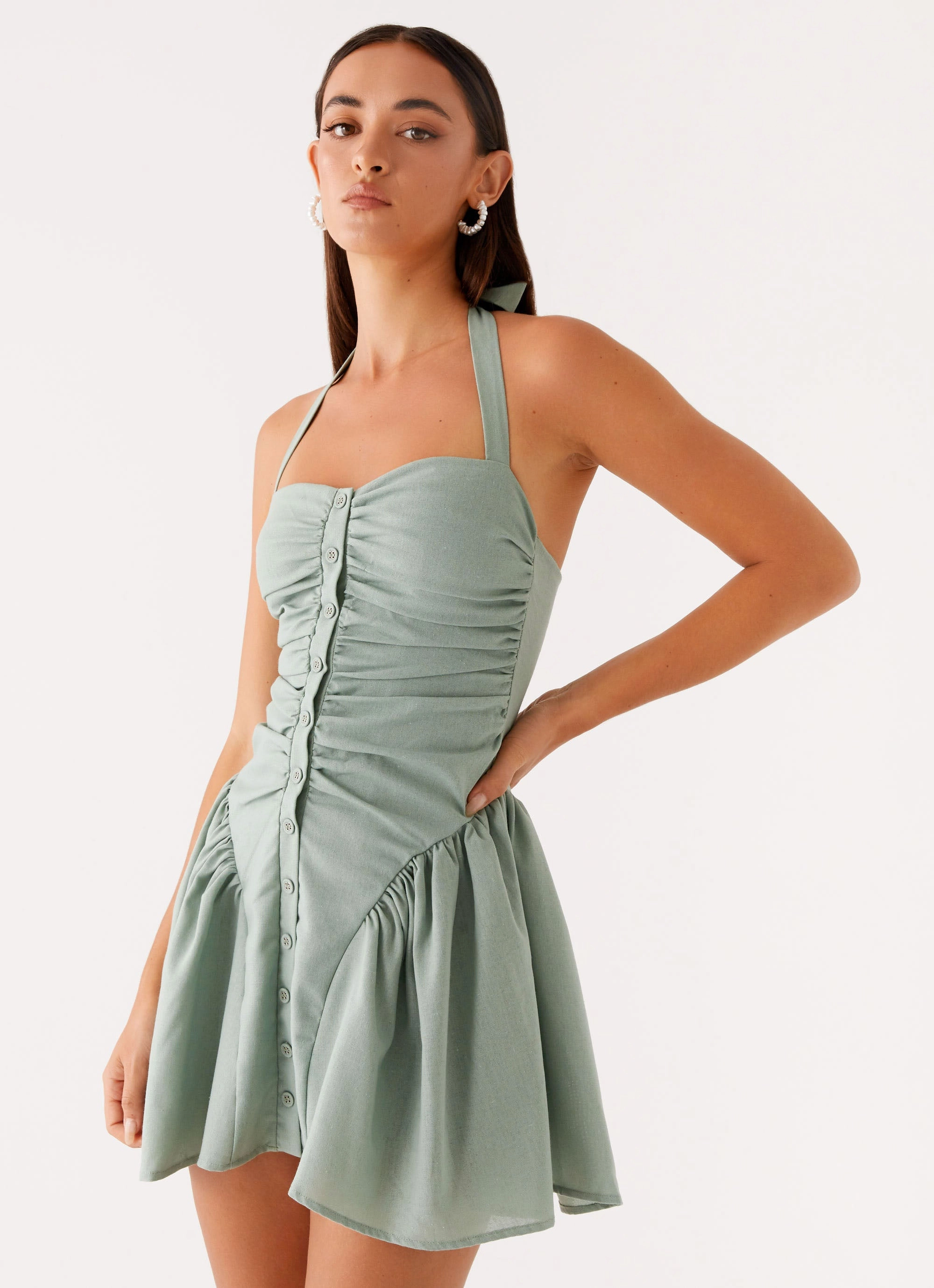 Cotton-Blend Fable Mini Dress - Sage