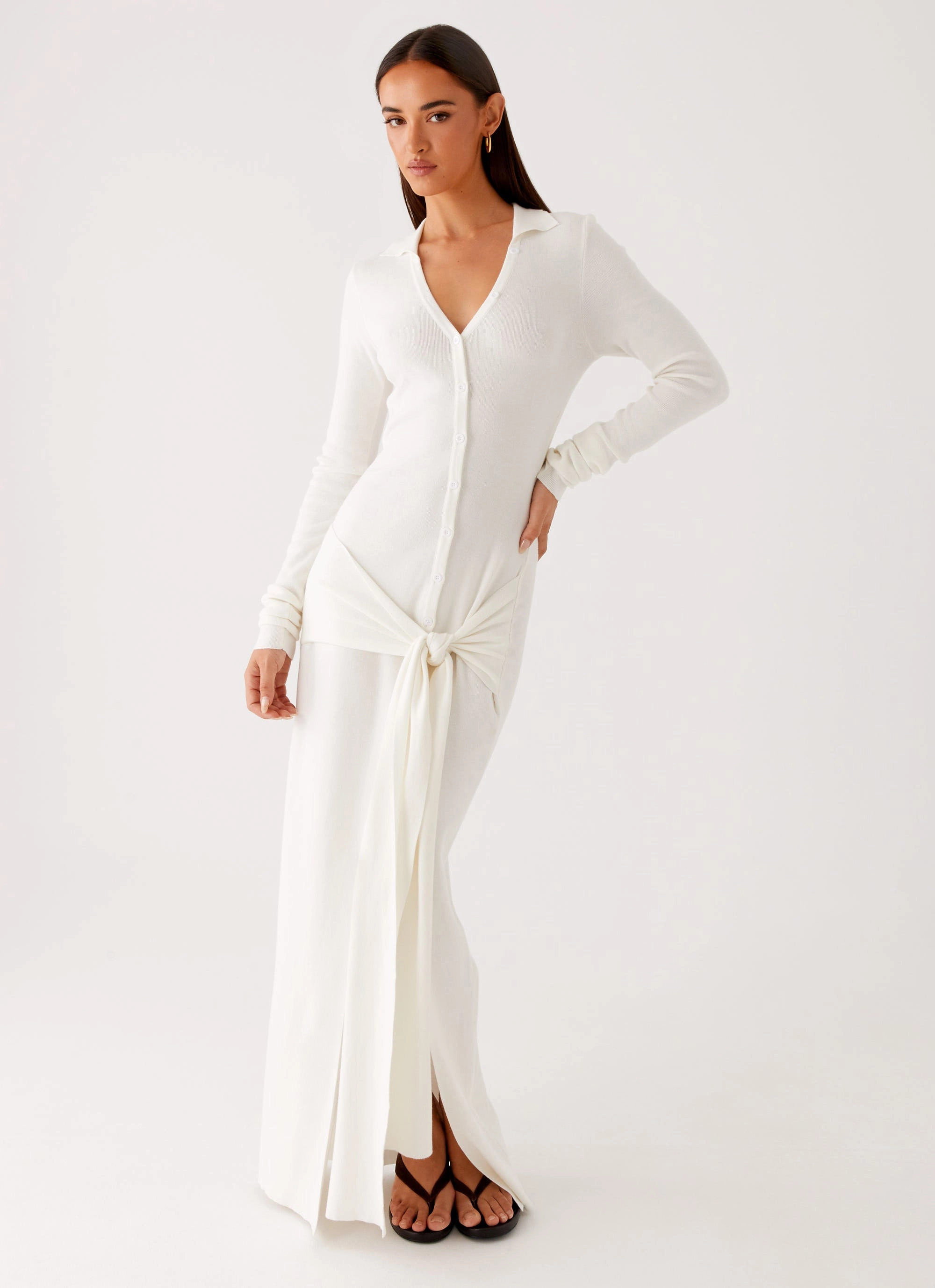 Sabetha Knit Maxi Dress - White Knit Warm Layered Comfort