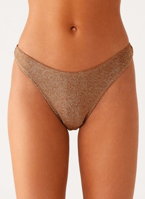 Windproof Layer DoubleStitchedEdges Sun Spell Bikini Bottom - Gold