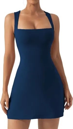 Sundress for Women Sexy Sleeveless Square Neck Mini Dresses Spaghetti Strap Tunic Dresses Fashion Party Club Dress