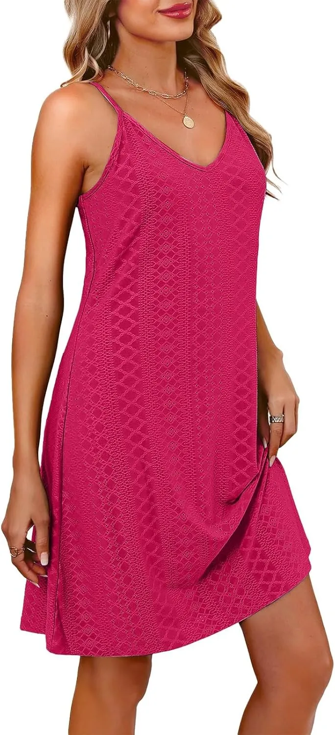 Sundresses for Women Crochet Hollow Out Summer Cover Up Beach V Neck Sleeveless Dress Swimsuit Coverup with Pockets