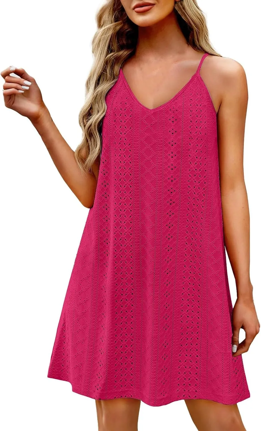 Sundresses for Women Crochet Hollow Out Summer Cover Up Beach V Neck Sleeveless Dress Swimsuit Coverup with Pockets