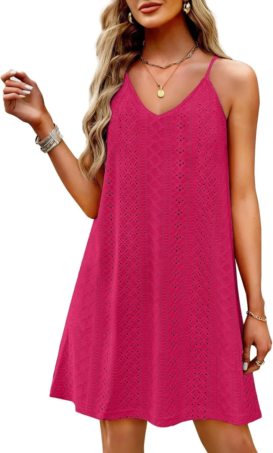 Sundresses for Women Crochet Hollow Out Summer Cover Up Beach V Neck Sleeveless Dress Swimsuit Coverup with Pockets
