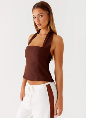 AdvancedAirflowChannels Sunflare Linen Halter Top - Chocolate
