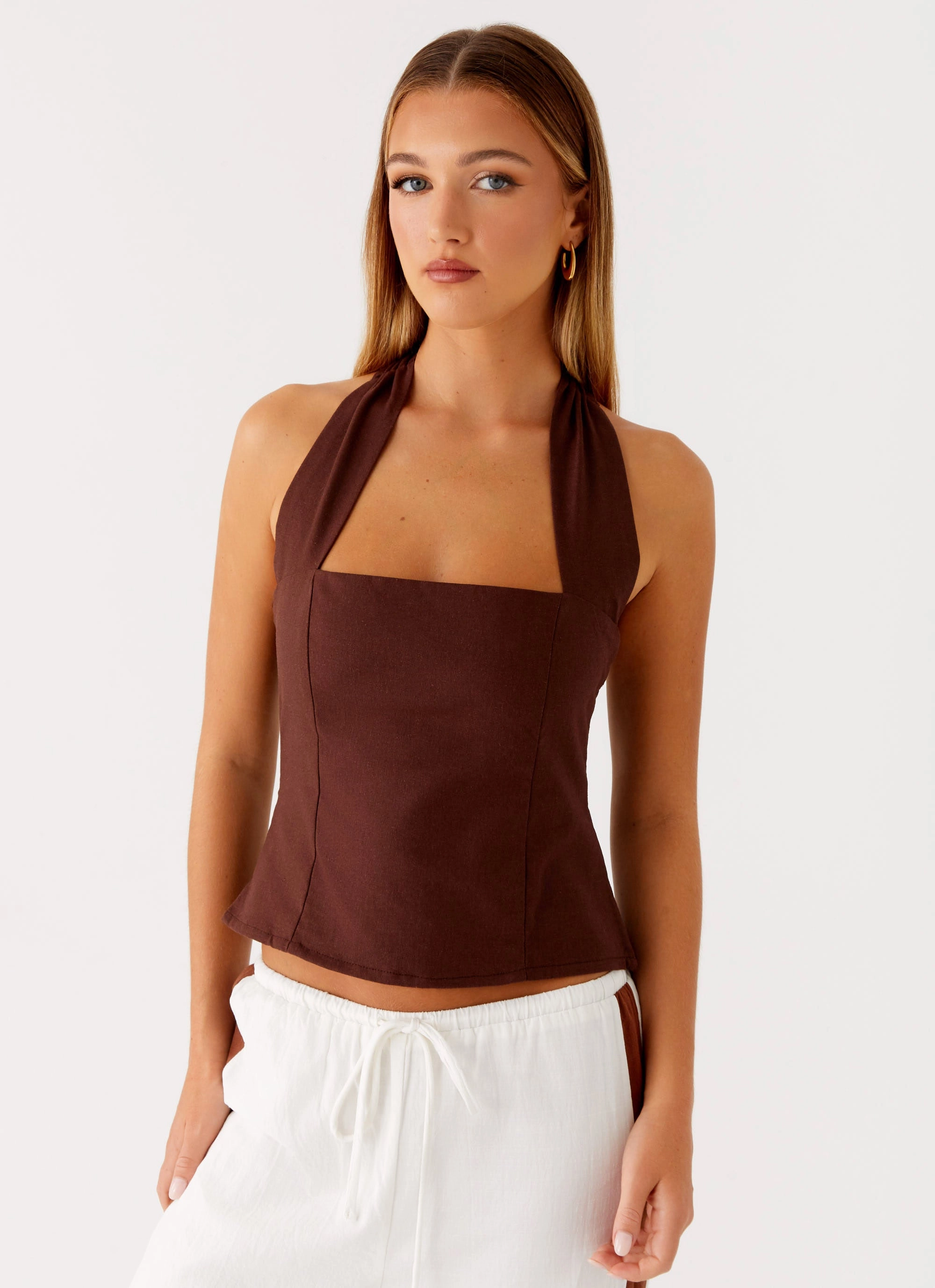 Sunflare Linen Halter Top - Chocolate ThermalInsulation