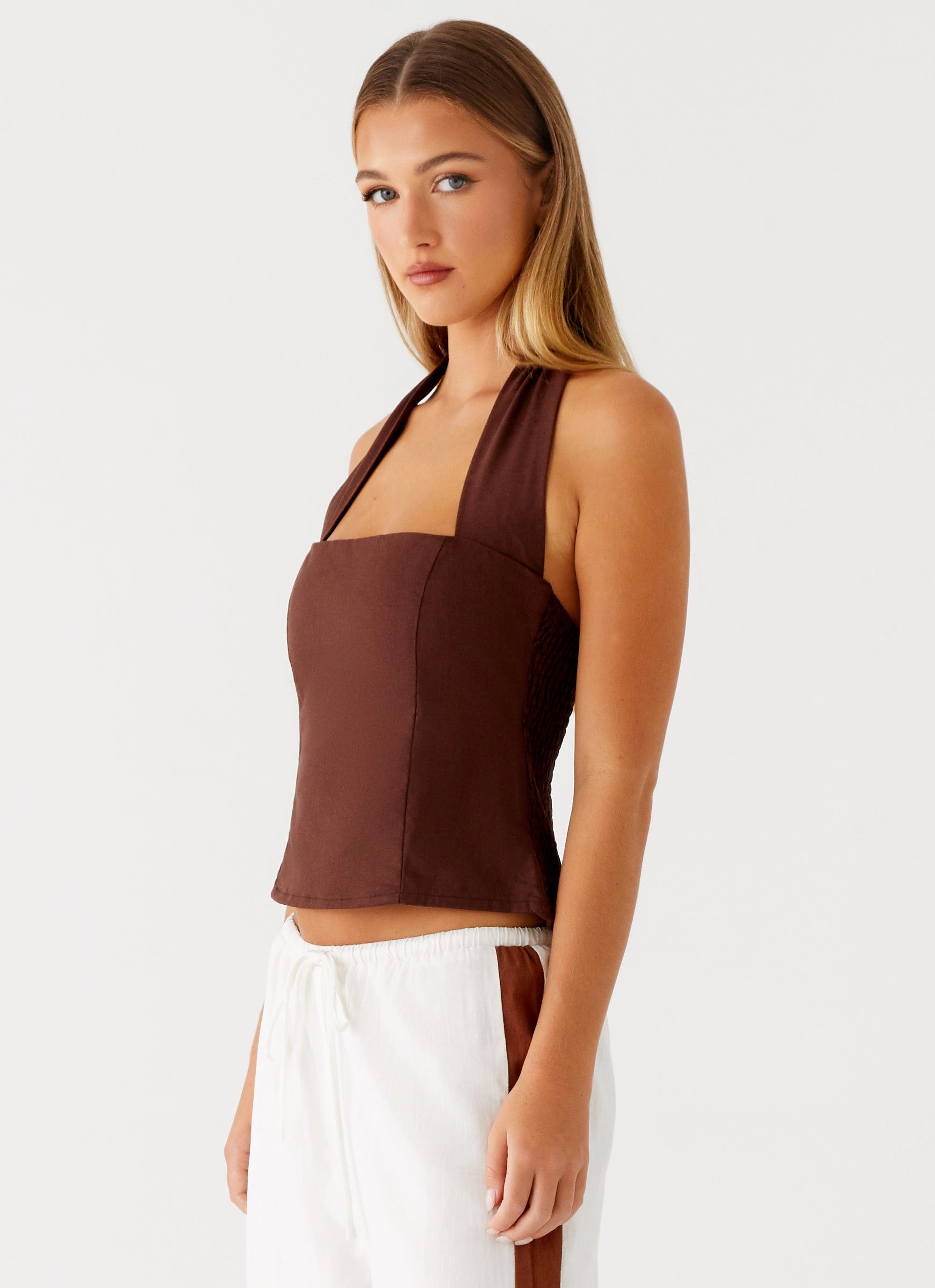 Sunflare Linen Halter Top - Chocolate Water Repellent Finish