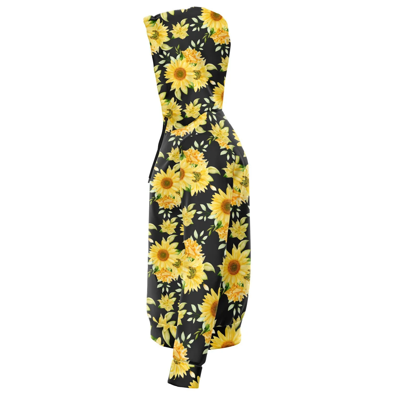 Sunflower Zip Up Hoodie, Yellow Black Flowers Floral Front Zip Pocket Men Women Adult Aesthetic Graphic Cotton Hooded Sweatshirt
