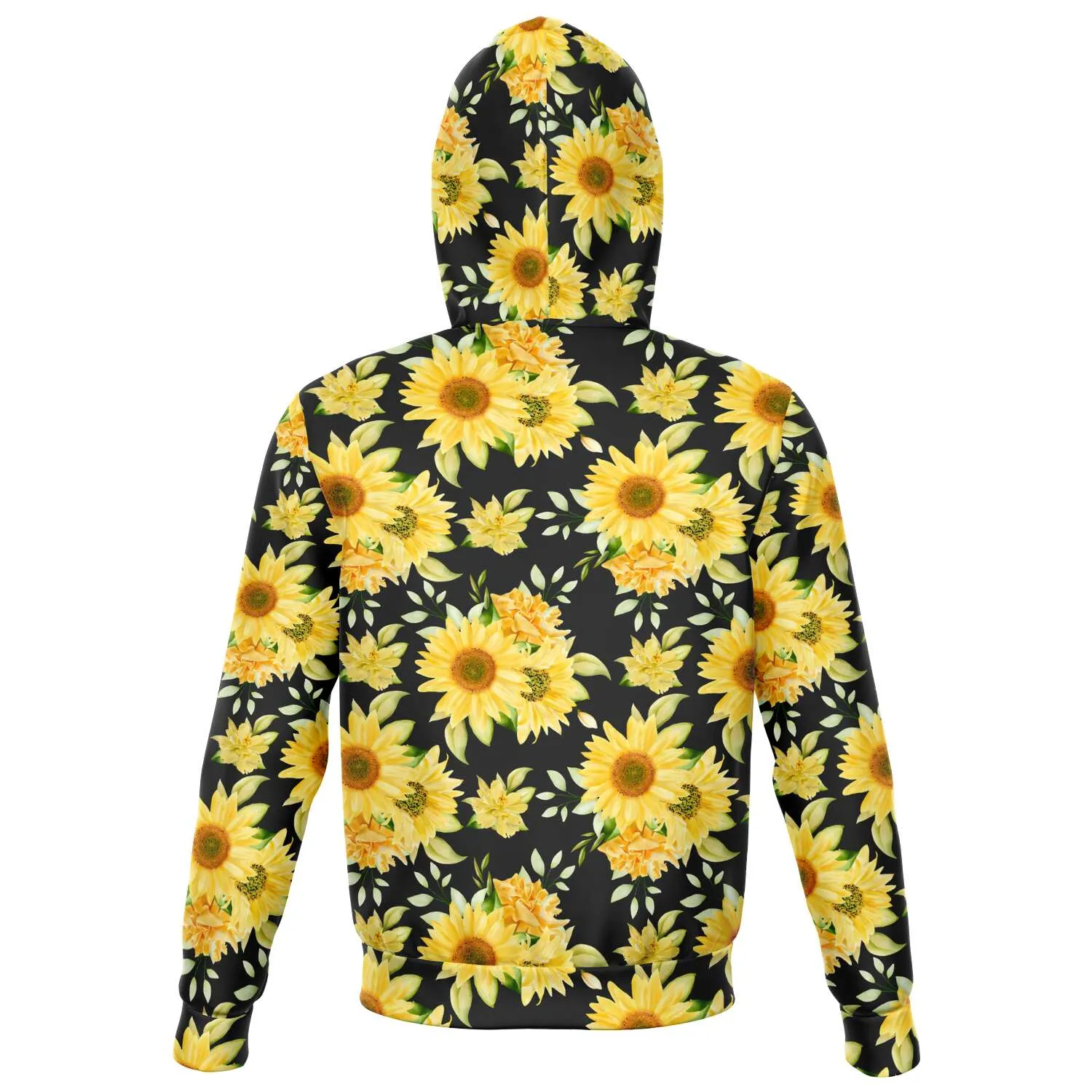Sunflower Zip Up Hoodie, Yellow Black Flowers Floral Front Zip Pocket Men Women Adult Aesthetic Graphic Cotton Hooded Sweatshirt