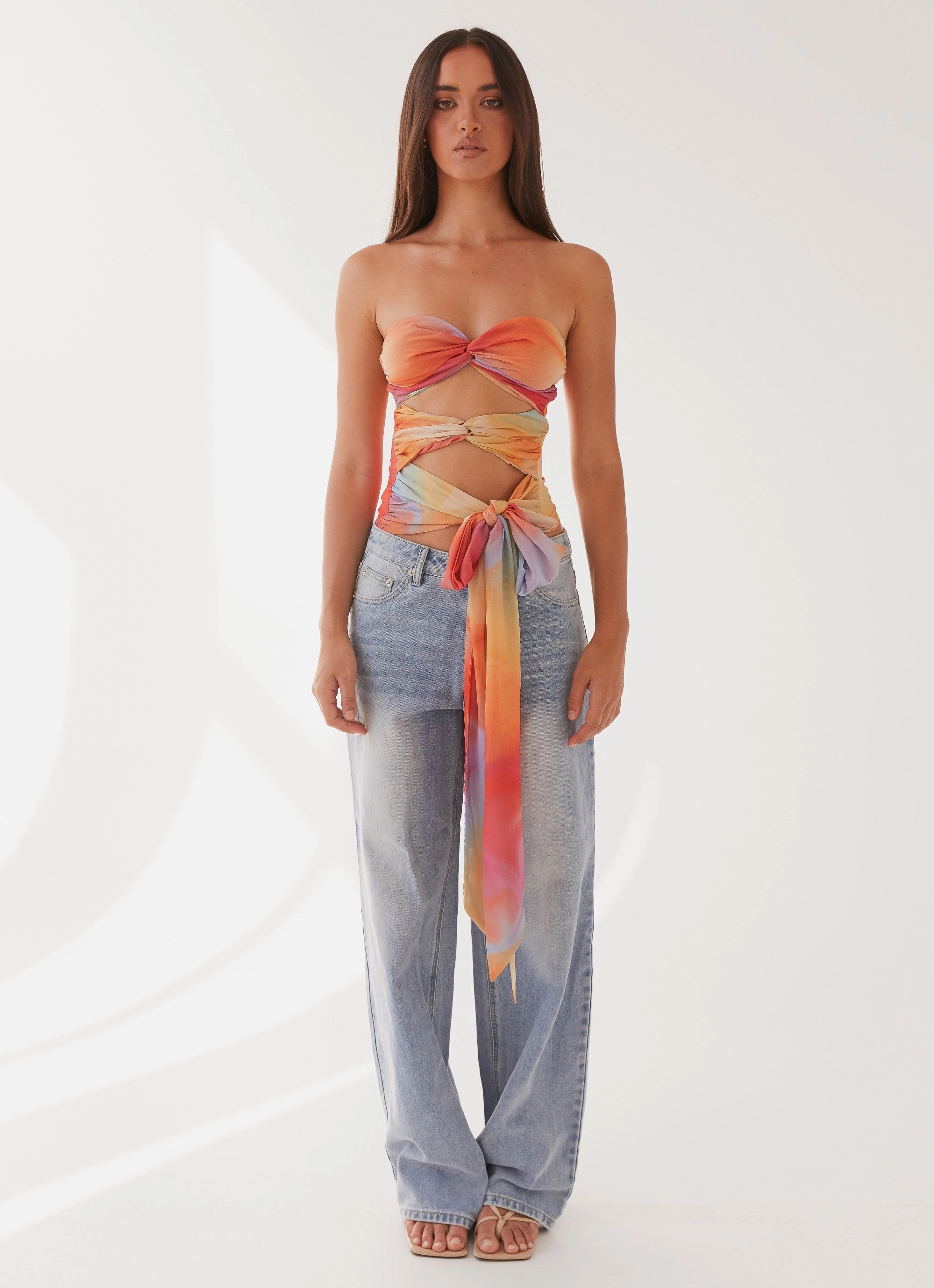 Ribbed Trim BreathableMeshPanels Sunlight Cascade Top - Rainbow Radiance