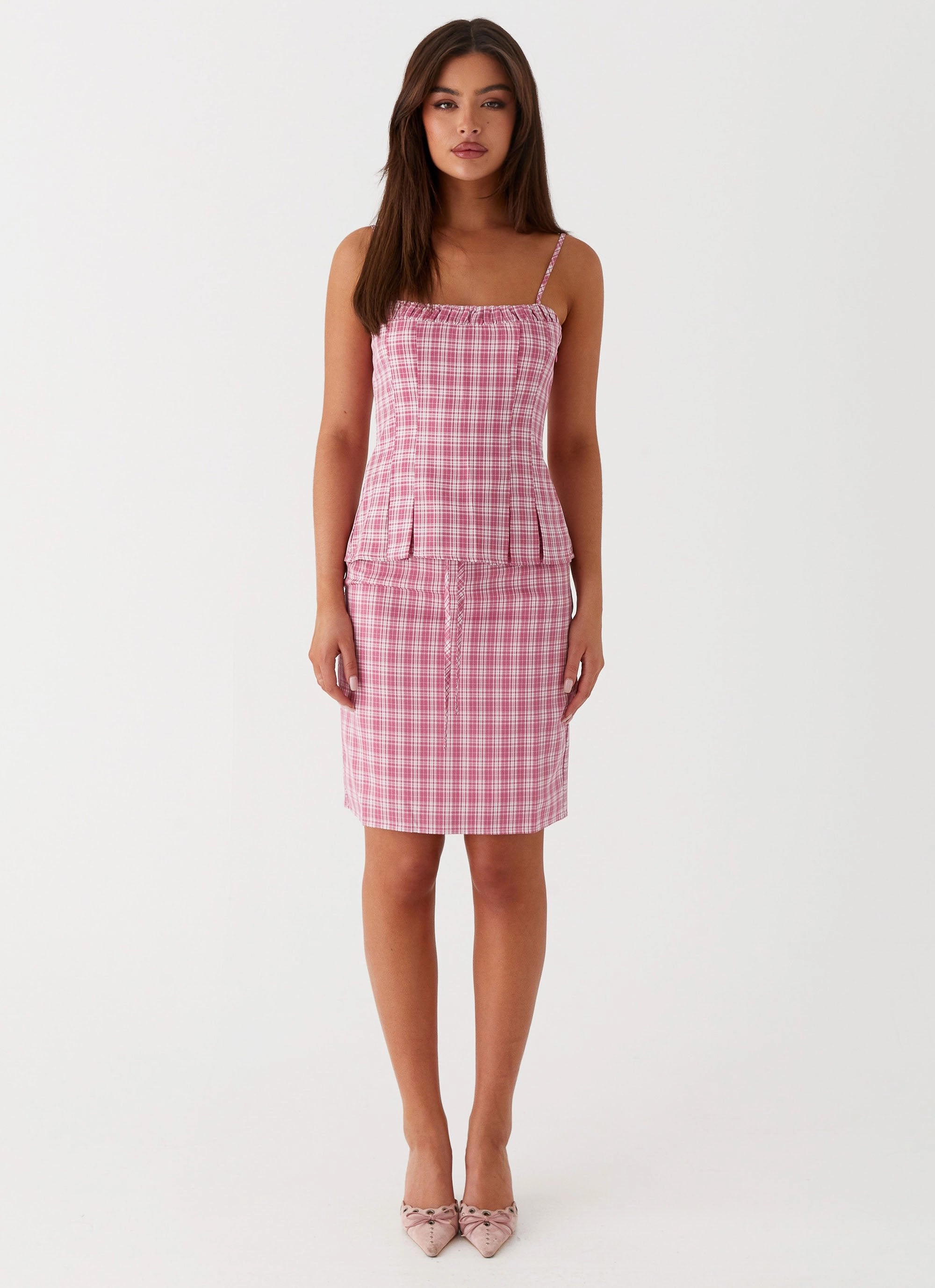 SolarReflectiveFinish HighDensityFoam Mamita Ruched Top - Pink Check