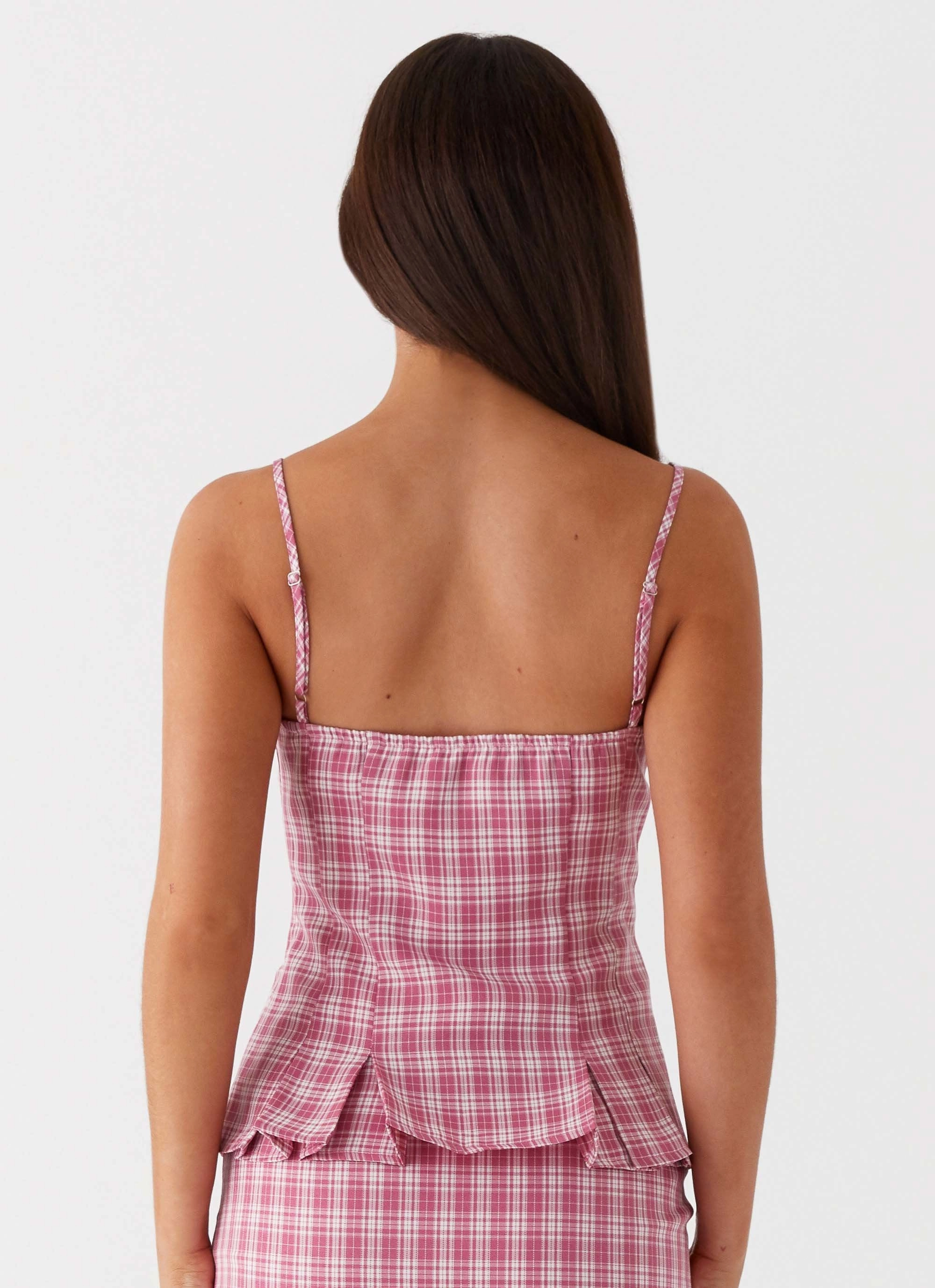 SoftBrushed Mamita Ruched Top - Pink Check
