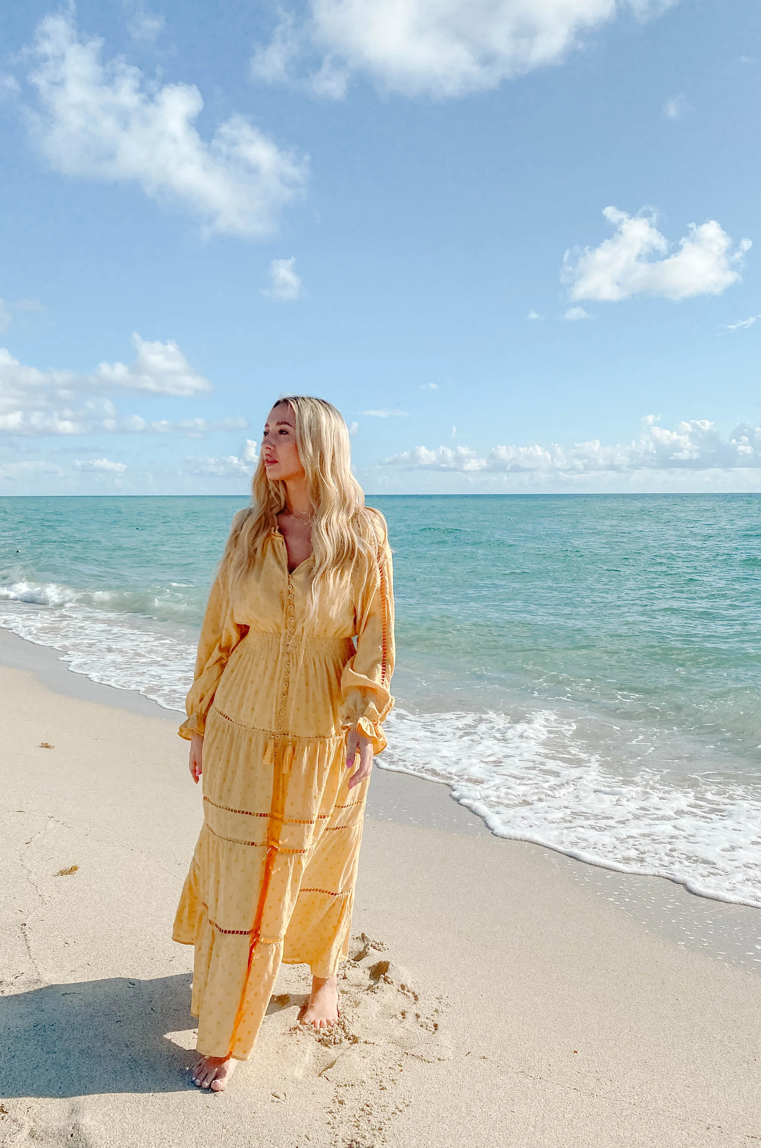 Sunset Dates Yellow Boho Swiss Dot Maxi Dress