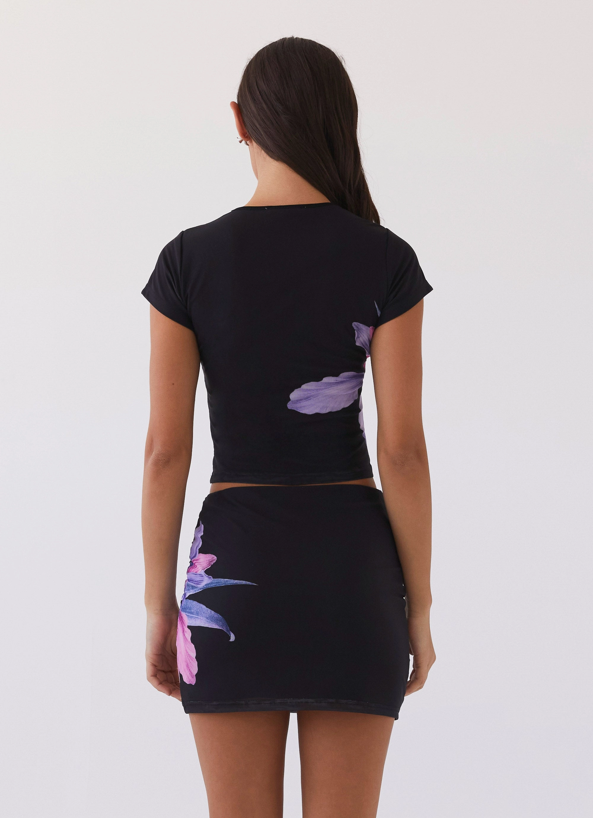 Transitional Weather Piece Knee Length Sunset Bliss Mesh Tee - Cosmo Floral