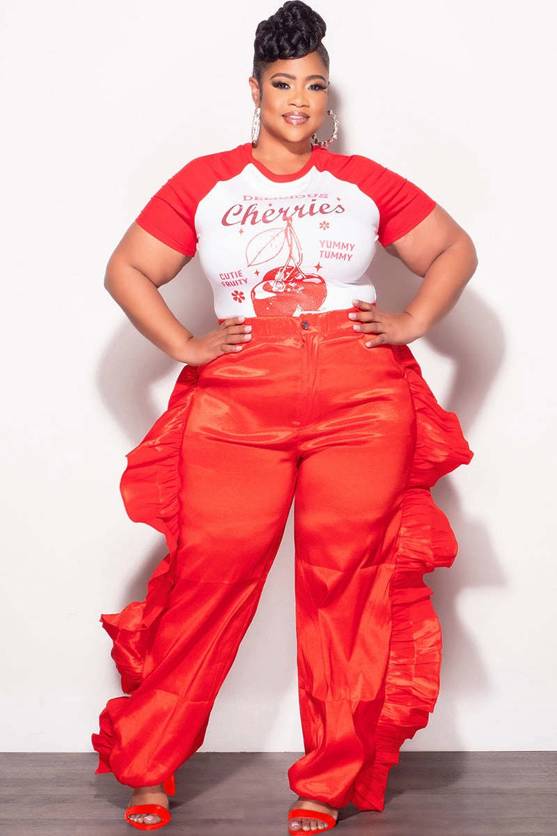 Final Sale Plus Size "Delicious Cherries  " Graphic T-Shirt in in Red and White Athletic Flex Wear Active Fit