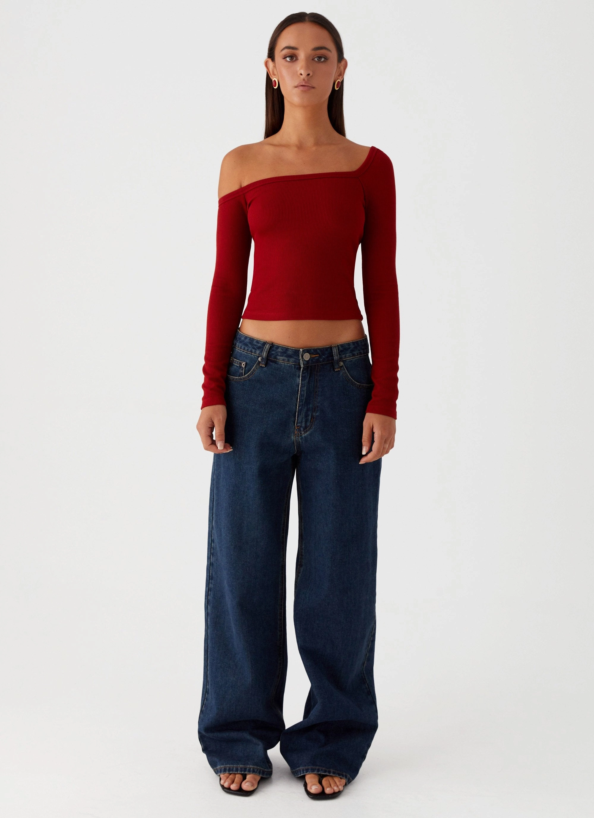 DoubleStitchedSeams Talia Asymmetric Long Sleeve Top - Red