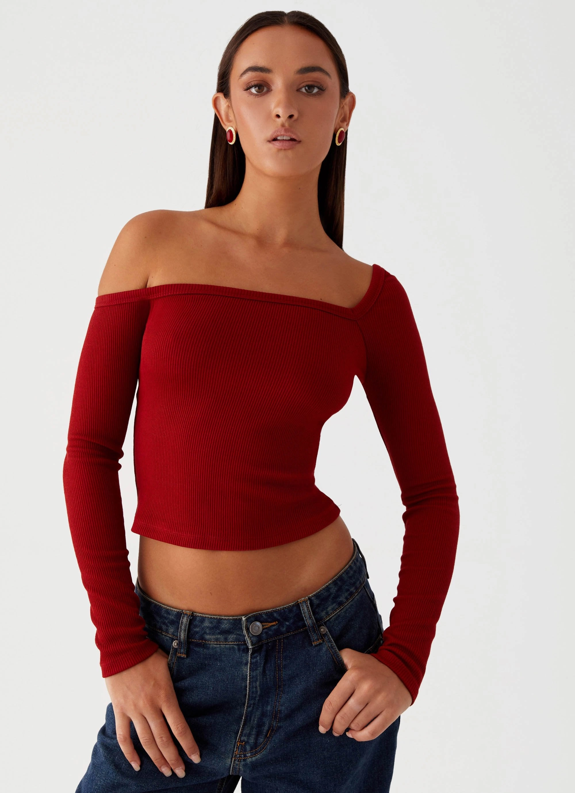 Talia Asymmetric Long Sleeve Top - Red SoftTouchFinish
