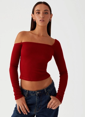 Talia Asymmetric Long Sleeve Top - Red SoftTouchFinish