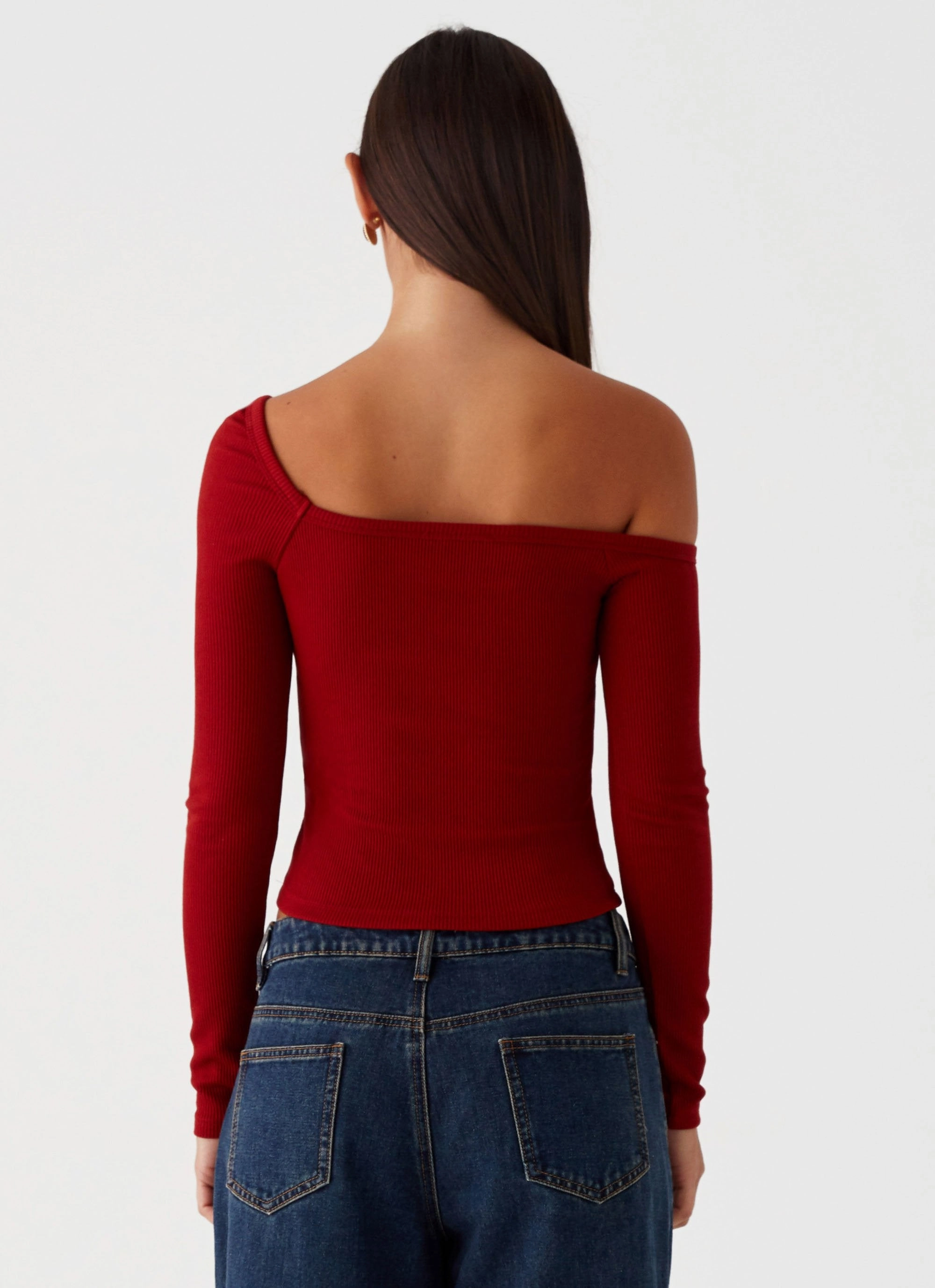 Talia Asymmetric Long Sleeve Top - Red FlexibleCuffs YarnBlend