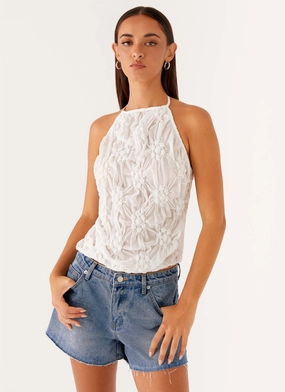 Evia Halter Top - Ivory Metallic Fiber Blend AbrasionResistant Finish