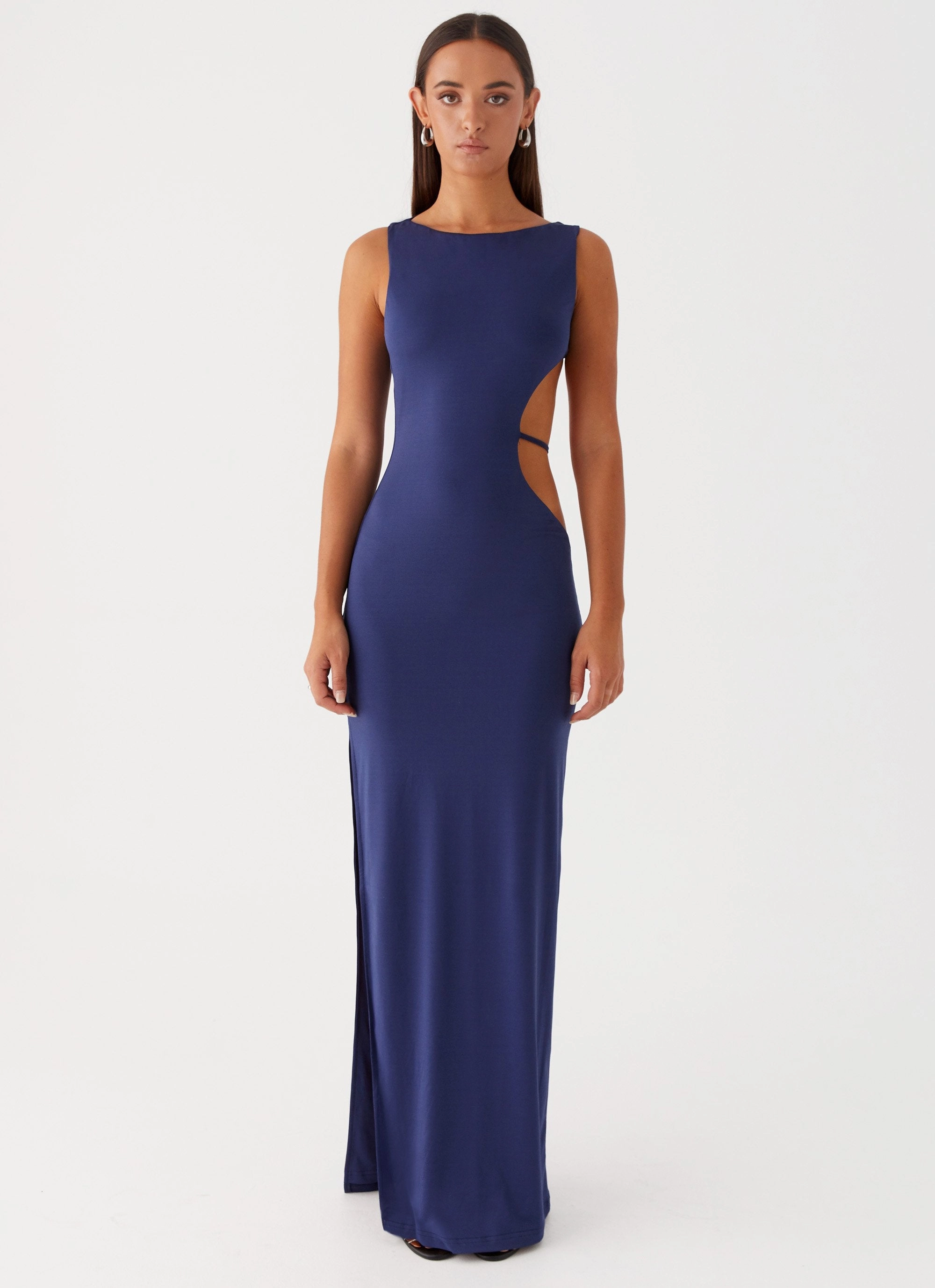 Mixed Fabric Flattering Fit Wear Sutton Maxi Dress - Navy