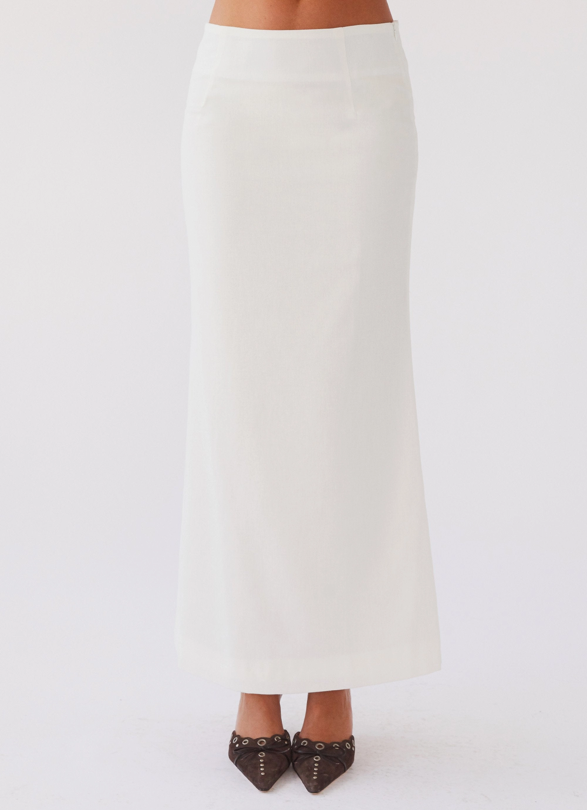 Born For Bordeaux Linen Midi Skirt - White Reinforced Pockets