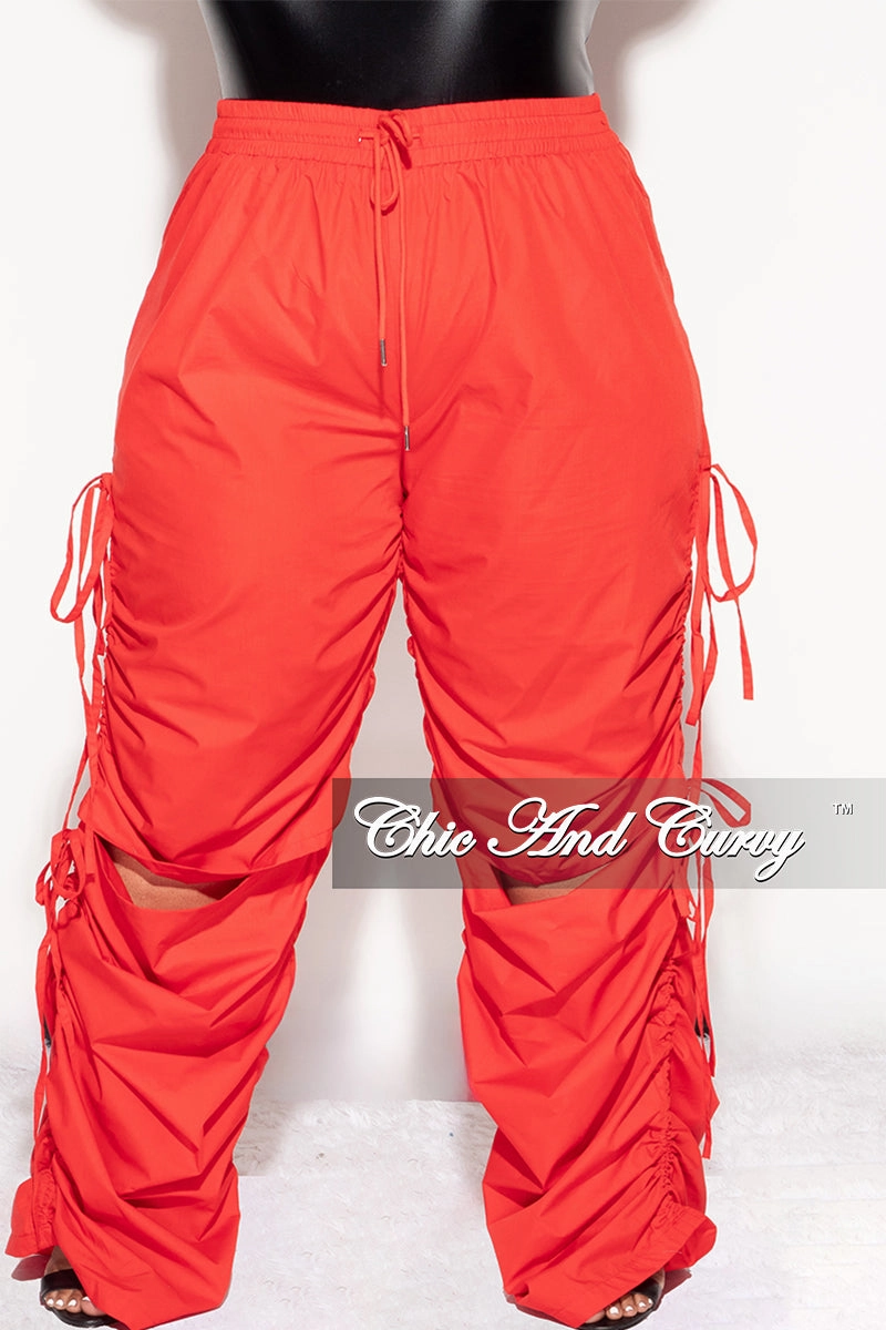 Final Sale Plus Size Cargo Pants in Red Form Fitting Low Bulk