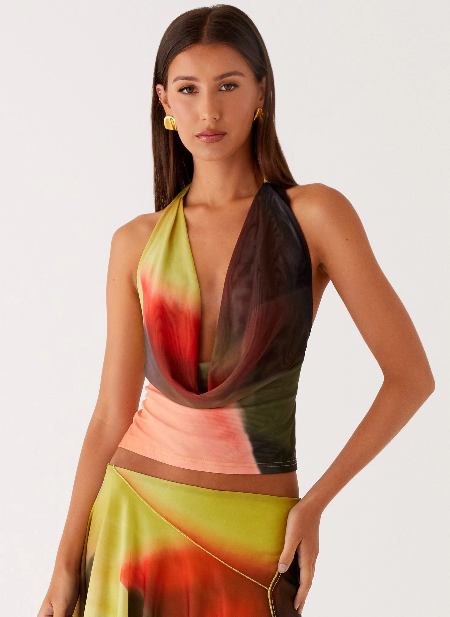 AdjustableNeckline Flexible Shoulder Gusset Lustra Cowl Top - Moody Floral