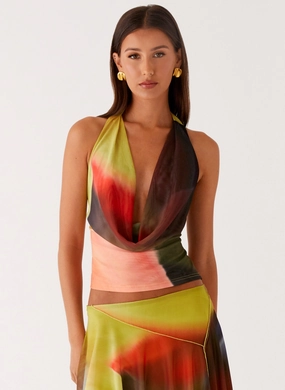 Lustra Cowl Top - Moody Floral Erasable Surface Coating Sustainable Production Methods