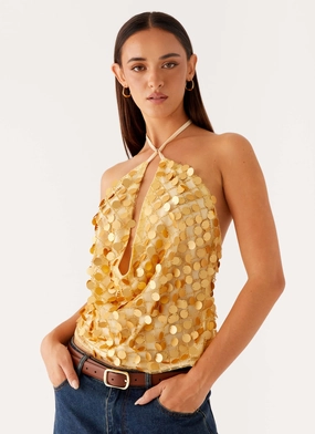 Xander Sequin Halter Top - Gold Lightweight insulation