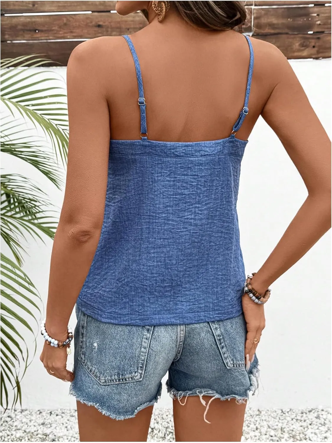 SweatyRocks Women's Summer Button Front Pleated Spaghetti Strap Camisole Tops