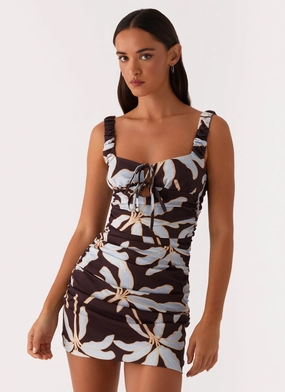 Sweet Melody Ruched Mini Dress - Opulent Brown Simple Elegance Soft cotton dress