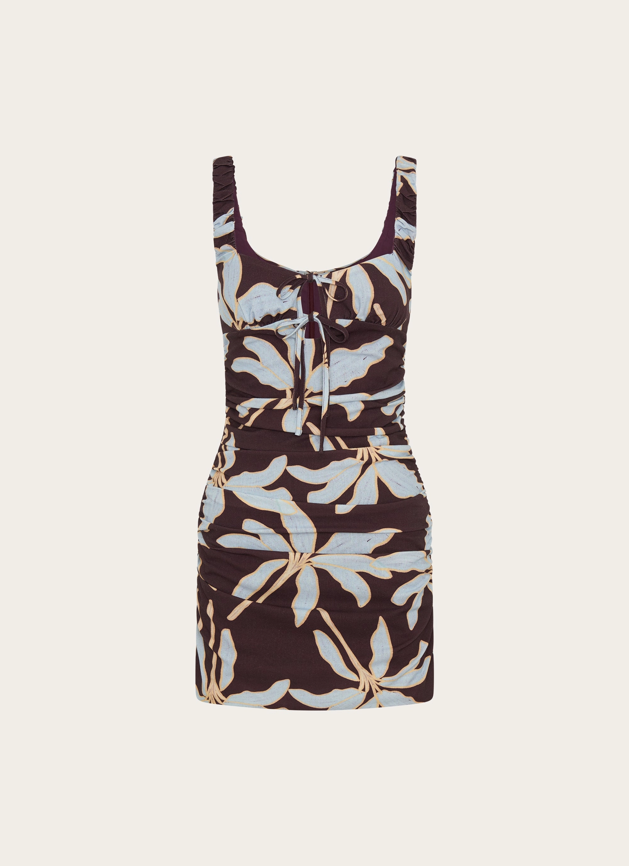 Minimal Tone Sweet Melody Ruched Mini Dress - Opulent Brown