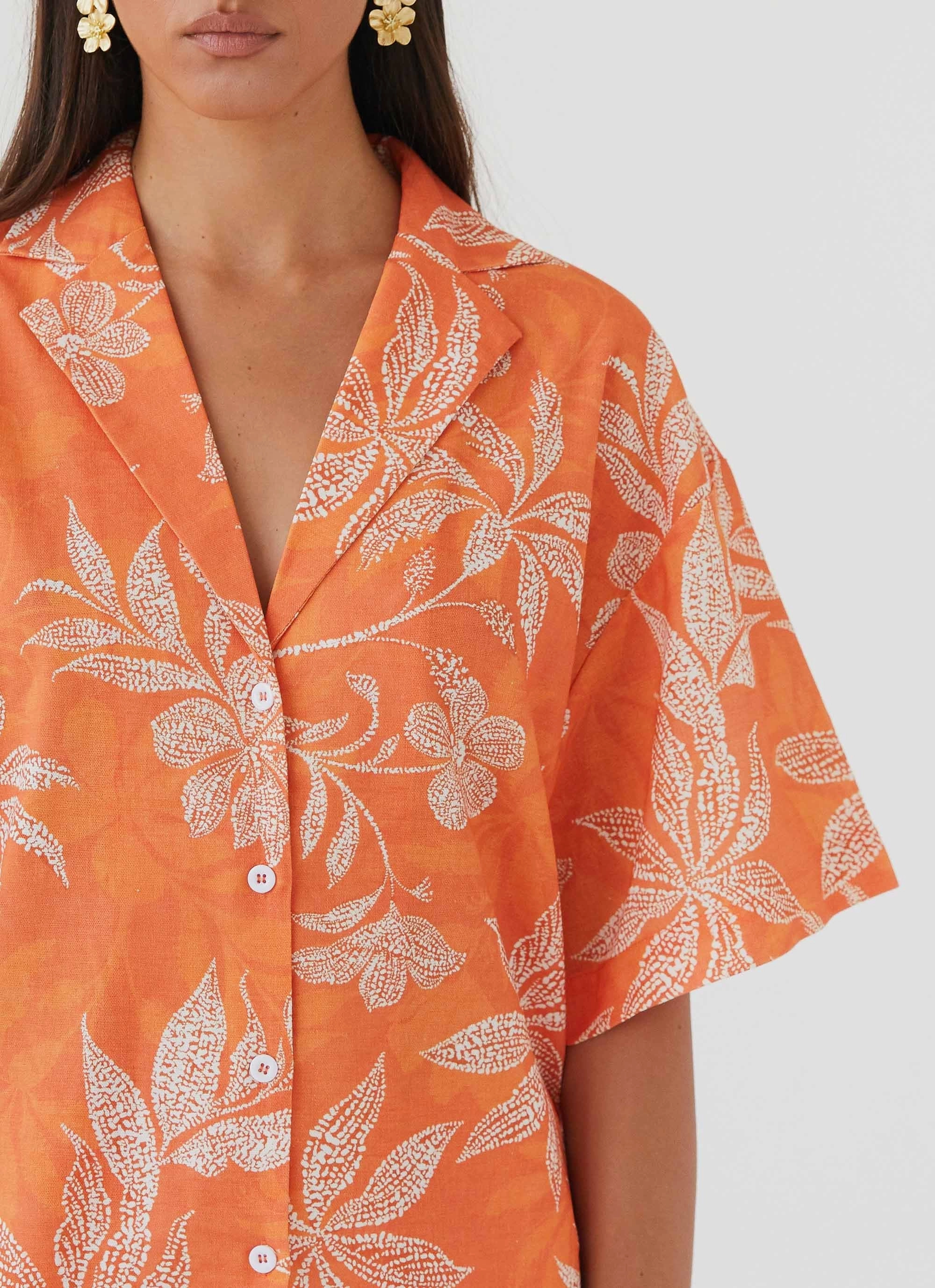 Sweet Relief Oversized Linen Shirt - Tropic Sunset Seam Sealed Technology