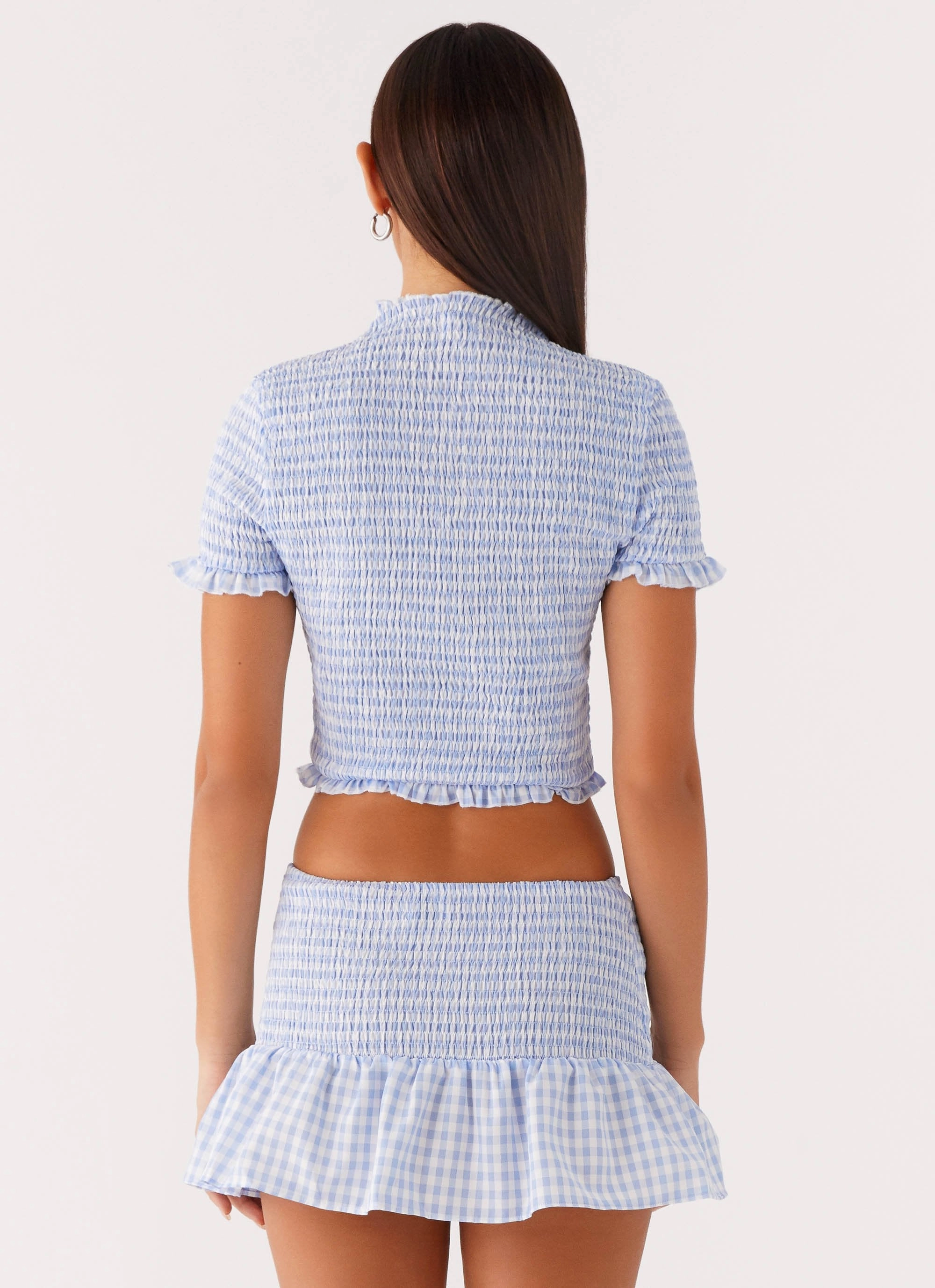 Sweetest Pie Mini Skirt - Baby Blue Gingham Simple Comfort Wear Simple Utility