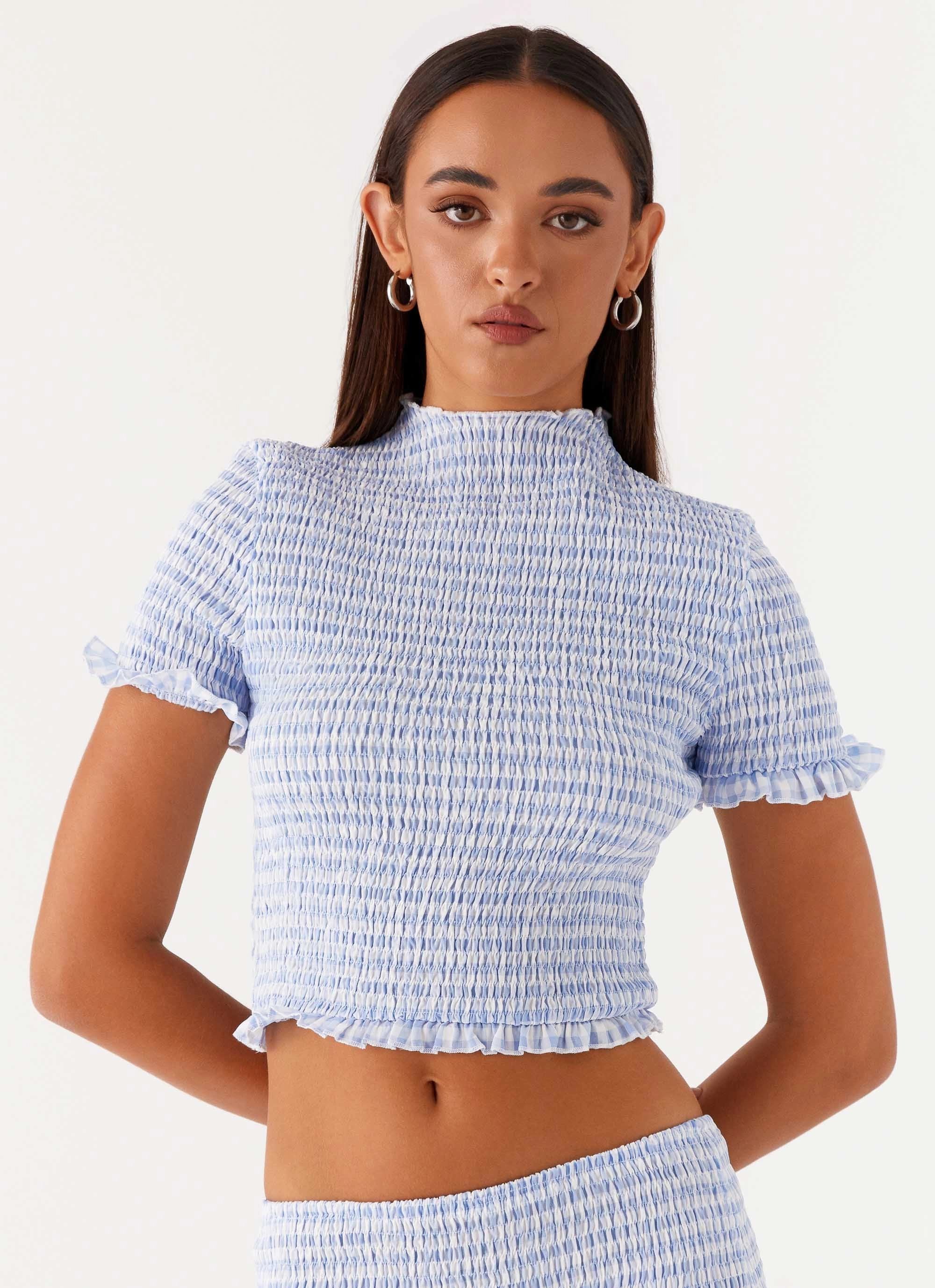 Sweetest Pie T-Shirt - Baby Blue Gingham Snag Proof Weave