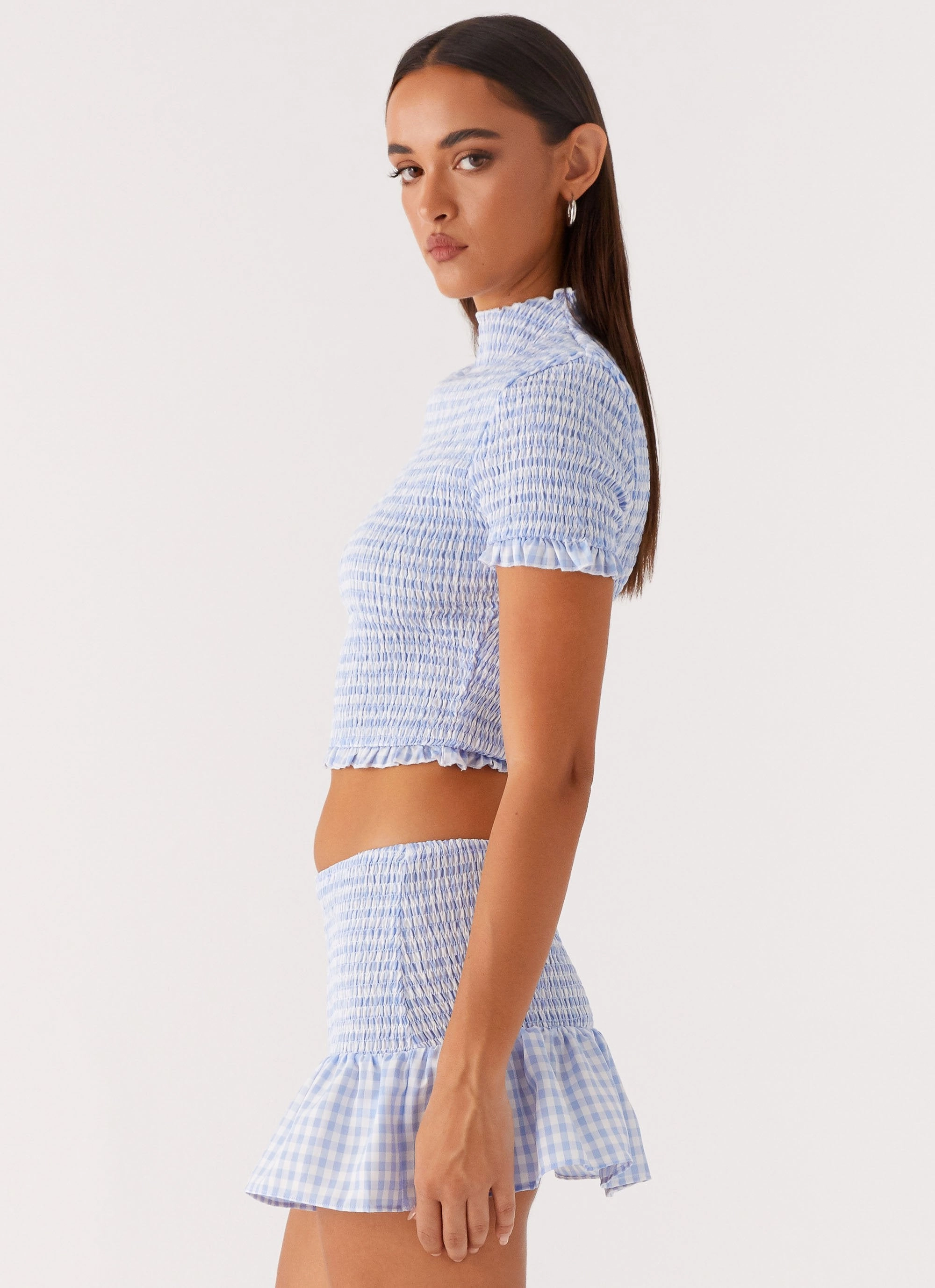 Sweetest Pie T-Shirt - Baby Blue Gingham Microfiber Blended Fabric ThermalRegulating Fabric