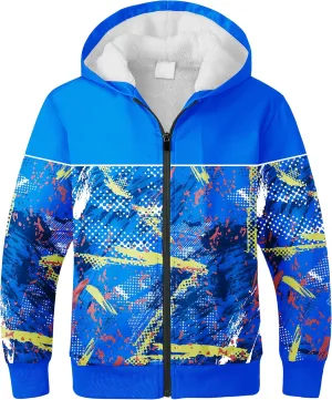 SWISSWELL Boys Hoodie Graphic Fleece Jacket Long Sleeve Youth Sweatshirt Full Zip Coat with Hood Spring Fall Winter Outwear