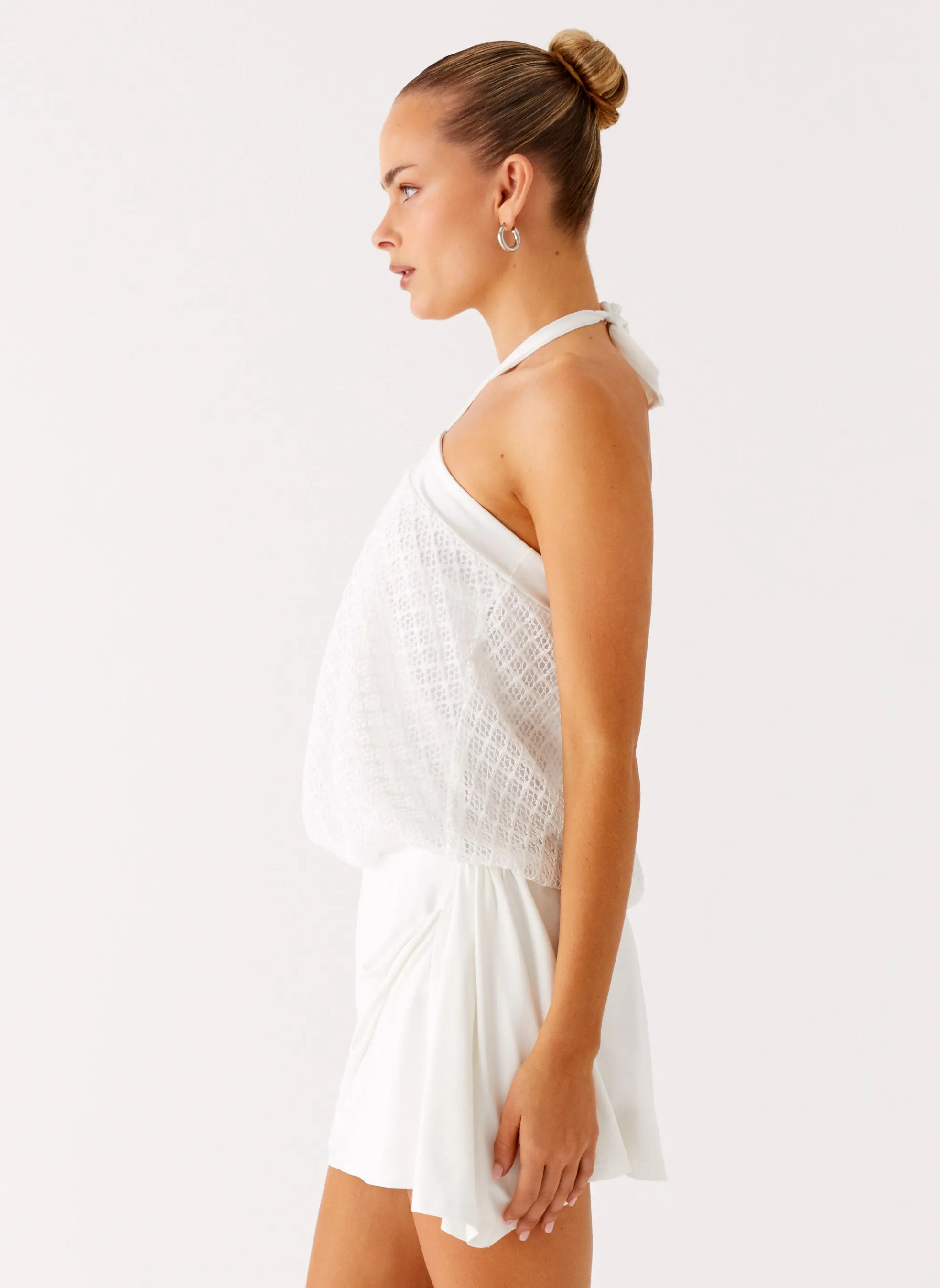 Polite Tone Switch Up Halter Mini Dress - Ivory