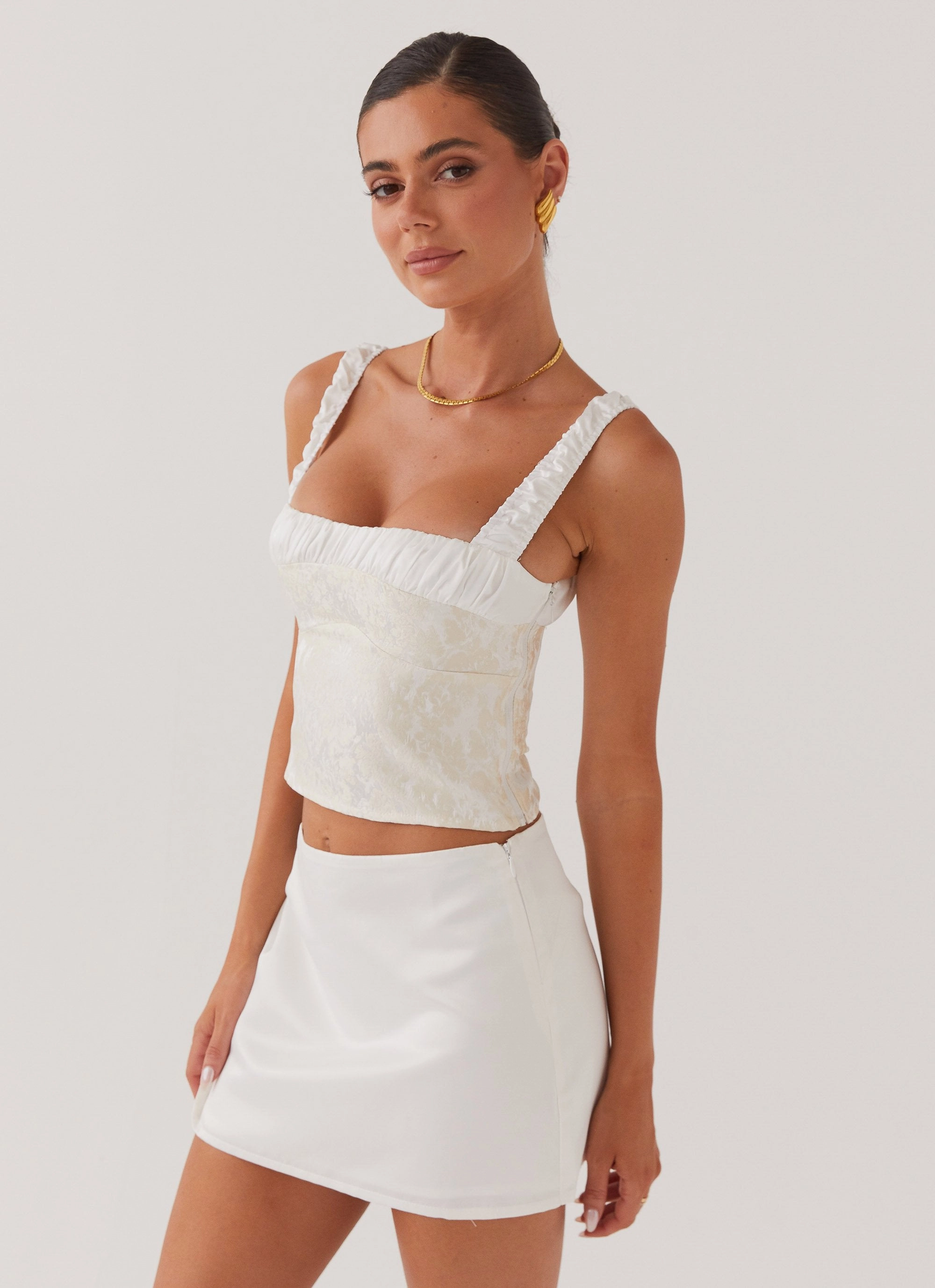 Sylvia Satin Mini Skirt - Ivory Easy Stretch Fit