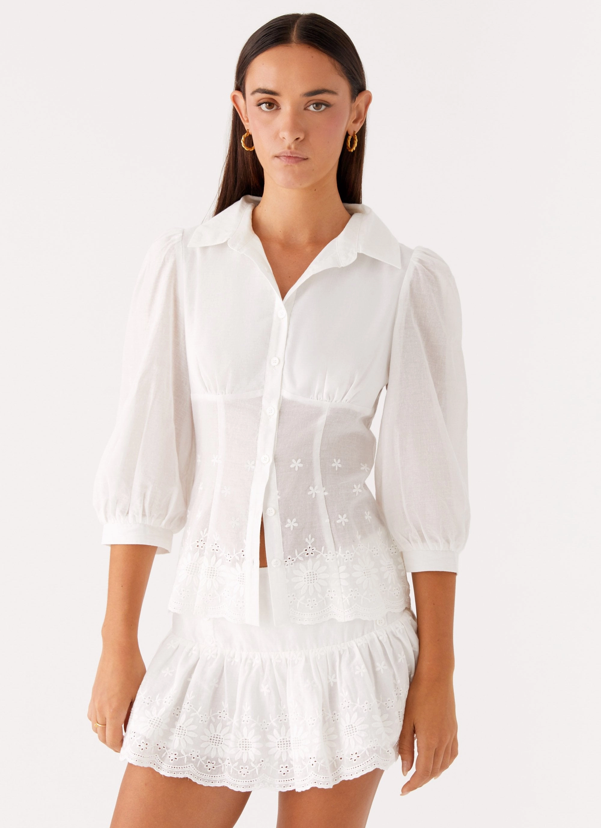 Sync Love Broderie Mini Skirt - White Soft and Light Casual Wear