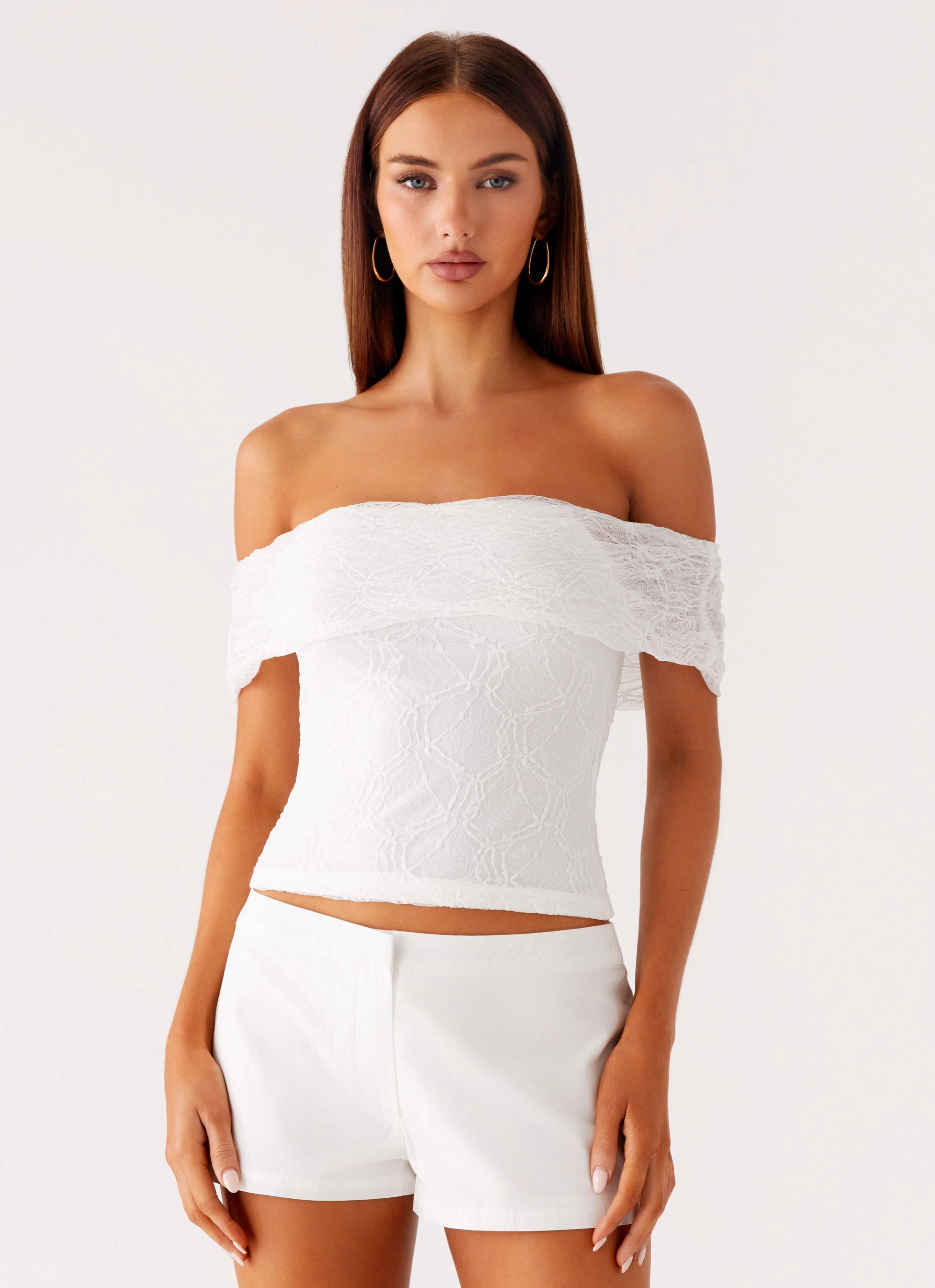 Chic Sweater VentilatedBackPanel Tabby Off Shoulder Top - White