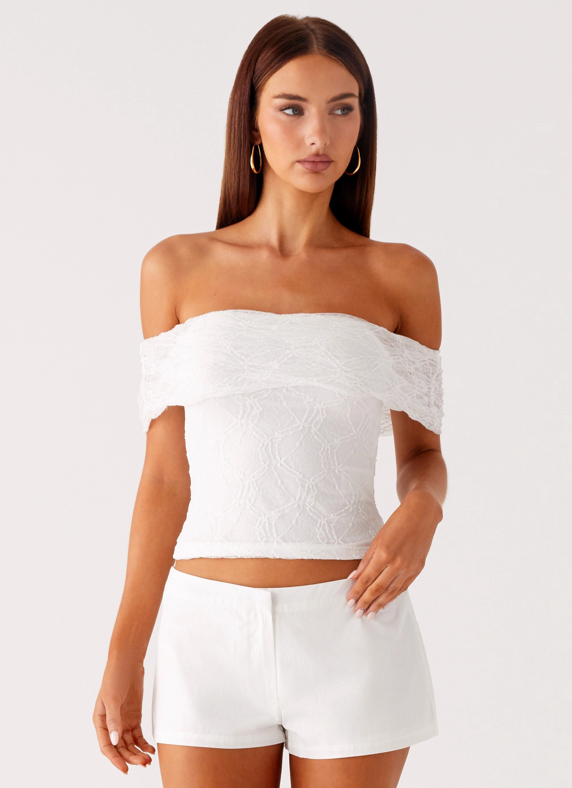 OdorResistant Coating Tabby Off Shoulder Top - White