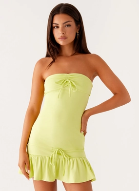 Tabi Mini Dress - Sunny Lime Kimono-Sleeve Sleek Volume
