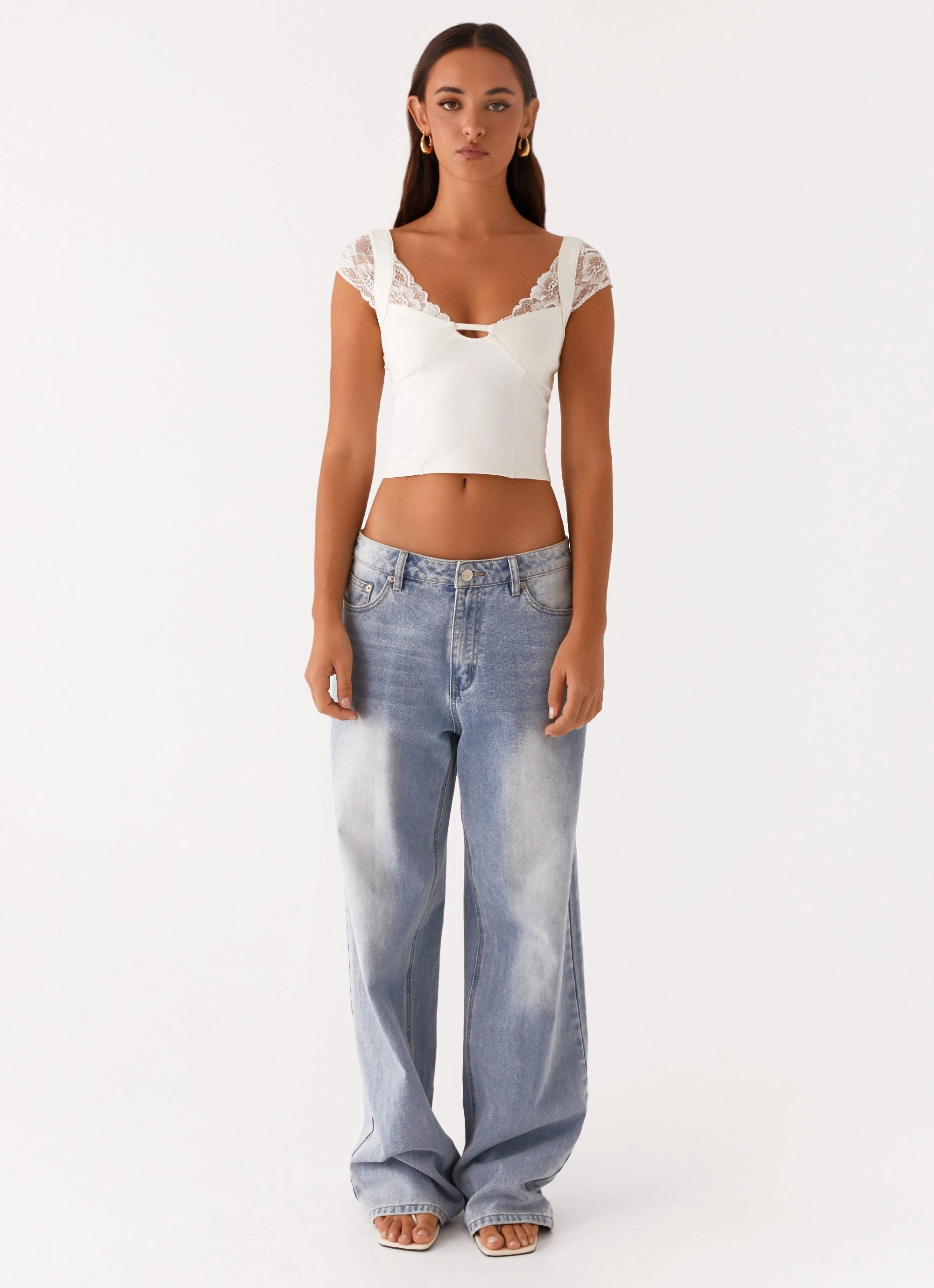 Layered Placket Design Tabitha Lace Top - Lemon