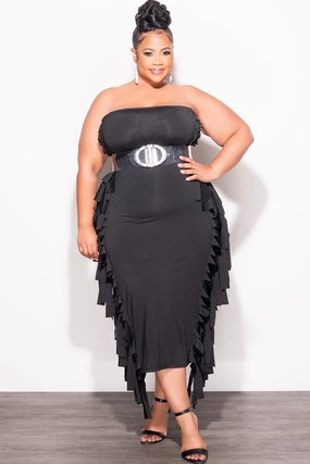 Final Sale Plus Size Strapless Fringe Dress in Black Breathable Waist Easy Travel