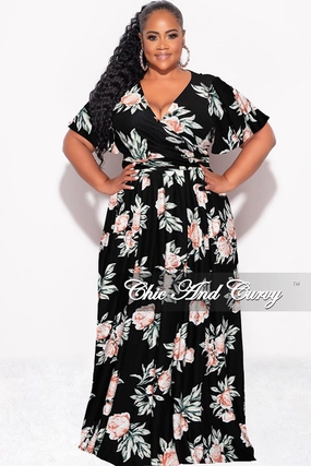 hypoallergenic material Final Sale Plus Size 2pc Cropped Tie Top and Skirt Set in Black Floral Print