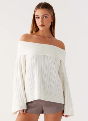 LowMaintenanceFabric Ethically Sourced Material Federica Off Shoulder Knit - White