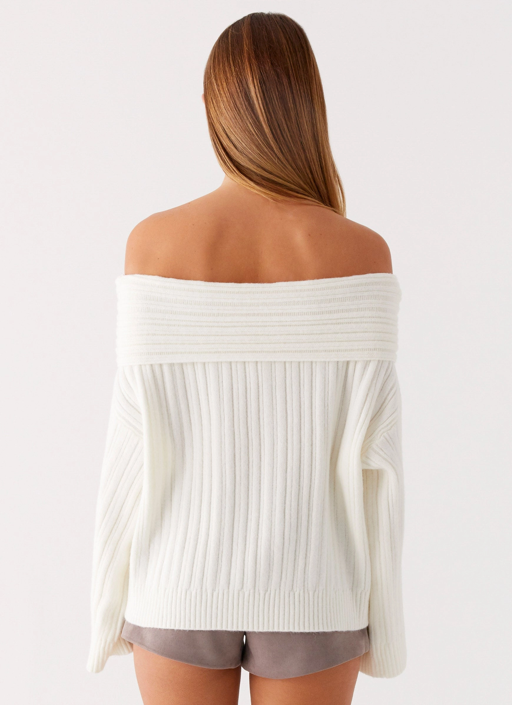 Federica Off Shoulder Knit - White Casual Wear Odor Resistant Treatment