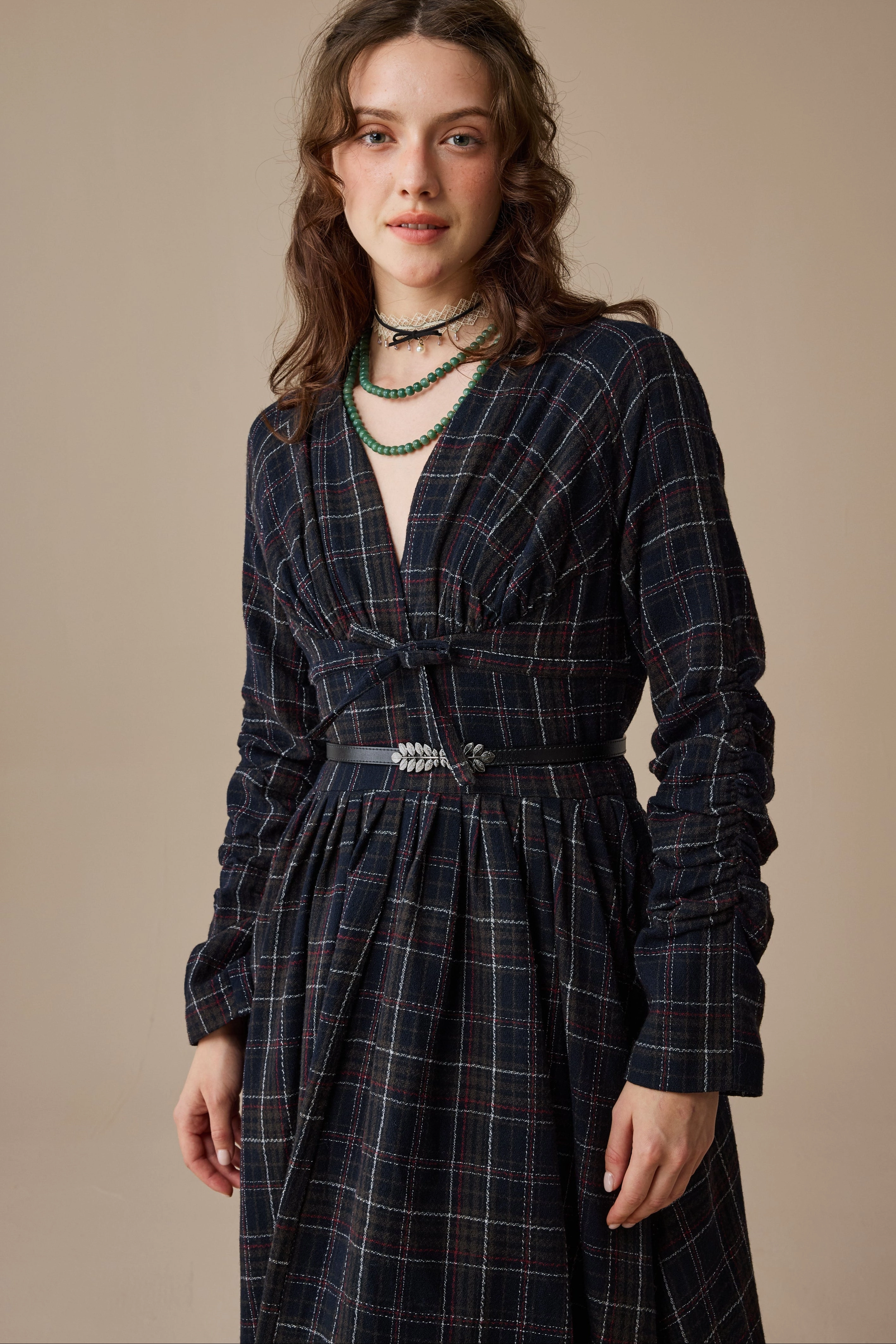 Bette 24 |Gingham 100% Wool Dress Cooling Technology Layered Collar Design
